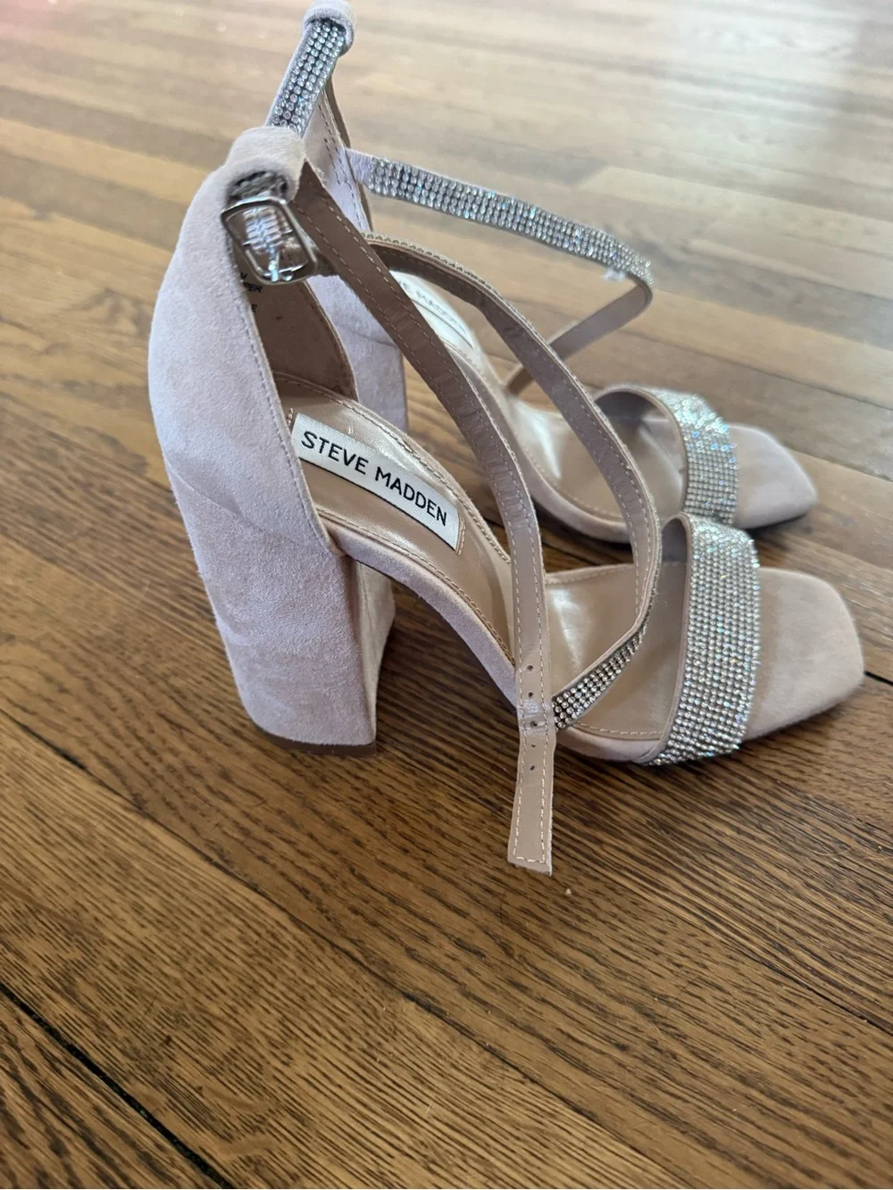 Steve Madden Nude Suede Block Heels with Rhinestone Straps size 7